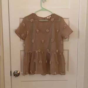 Taupe pom pom blouse